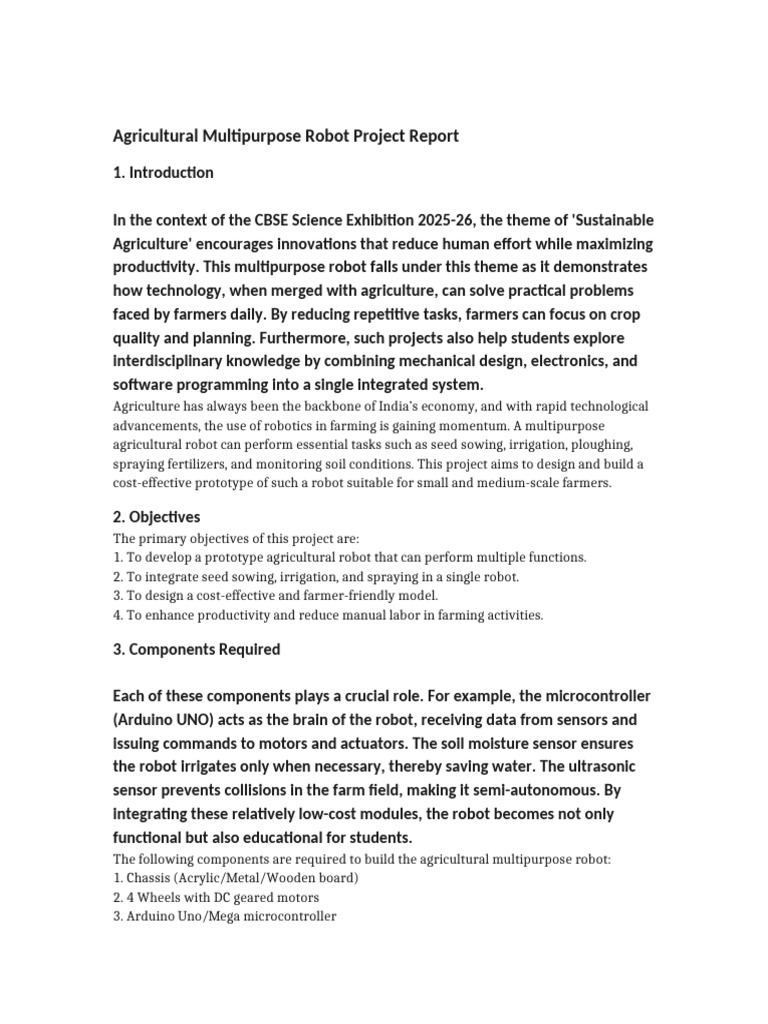 Agricultural Multipurpose Robot Report | PDF | Robot | Robotics