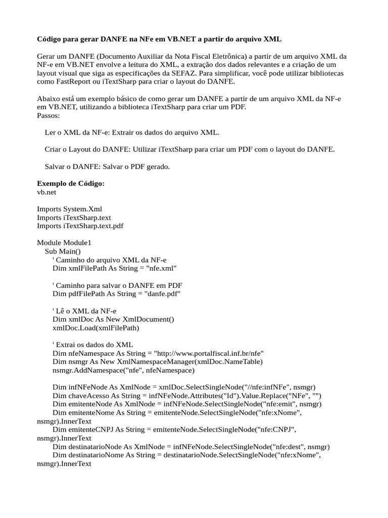 Gerar DANFE em VB.NET a partir de XML | PDF | XML | Informática