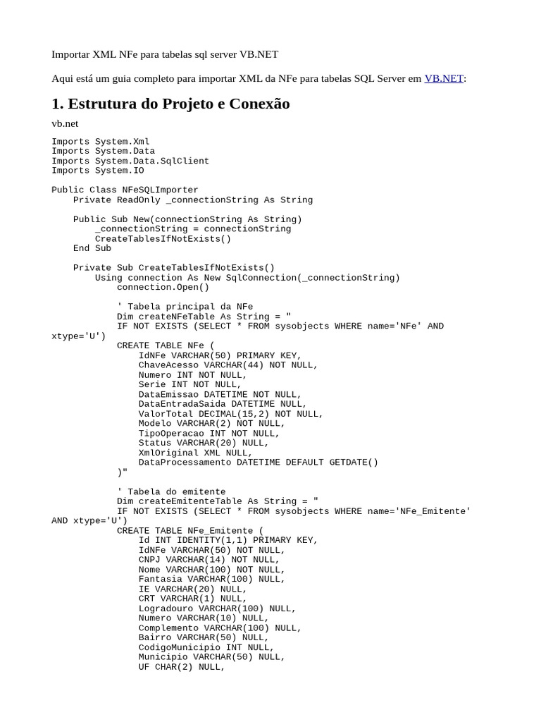 Importar XML NFe para Tabelas SQL Server | PDF | Boolean Data Type ...