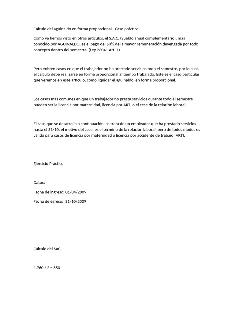 Cálculo Proporcional del Aguinaldo | PDF | Salario | Economias