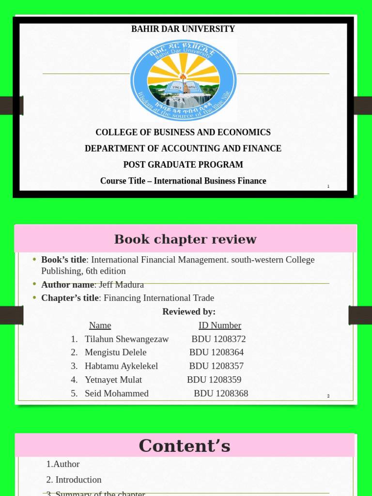 Book Chapter Review Presentation | PDF | Letter Of Credit | Banks