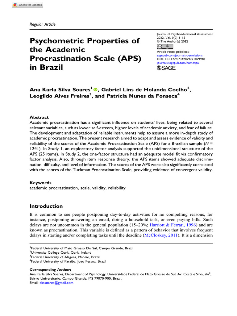 Psychometric Validation of APS in Brazil | PDF | Psychometrics ...