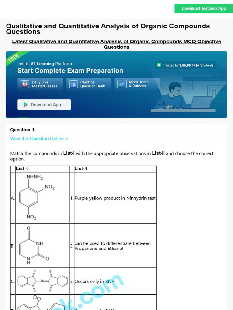 MCQ On Qualitative and Quantitative Analysis of Organic C ...