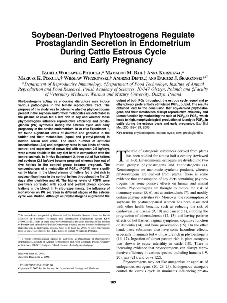 SoybeanDerived Phytoestrogens Regulate Prostaglandin Secretion in