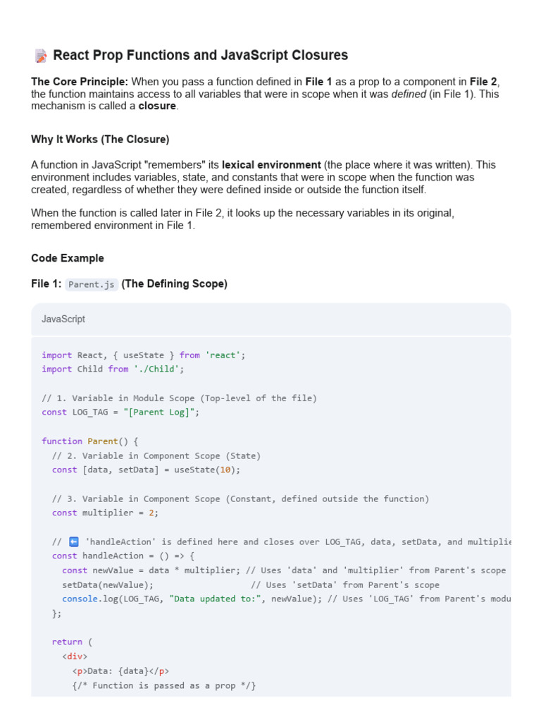 React Closures in Prop Functions | PDF | Scope (Computer Science ...