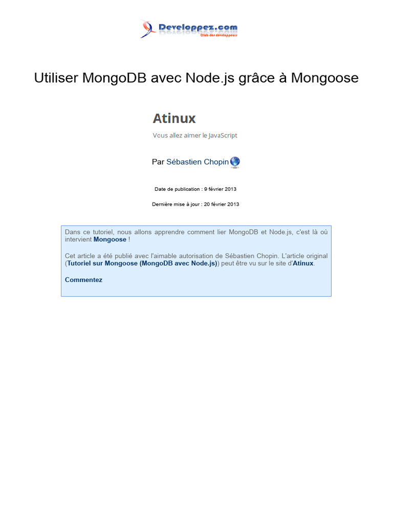 MongoDB et Node.js : Guide Mongoose | PDF | MongoDB | Bases de données