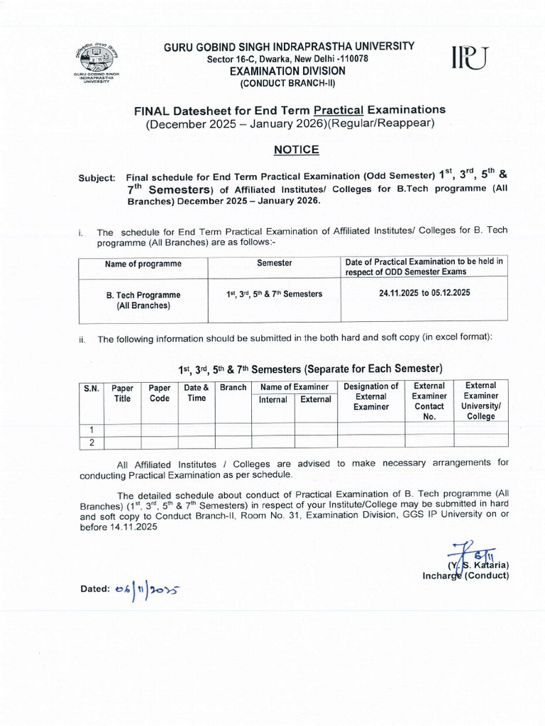 B.Tech End Term Exam Datesheet 2025-26 | PDF | Computing | Computer ...