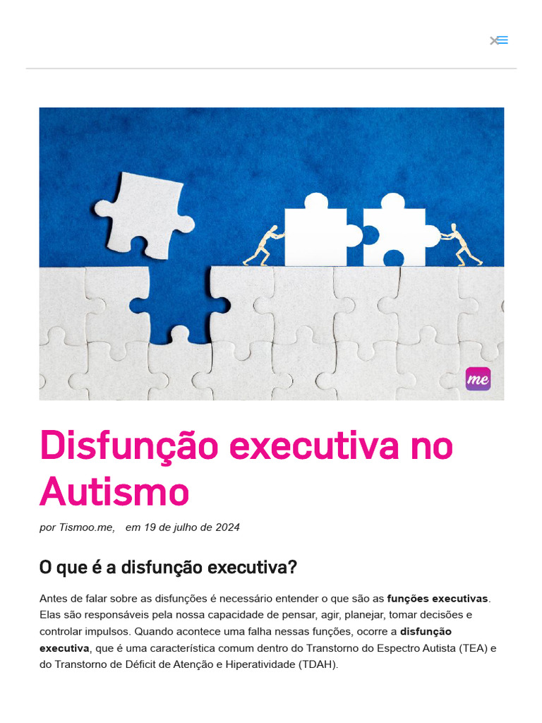Disfunção Executiva no Autismo: Sintomas e Identificação | PDF ...