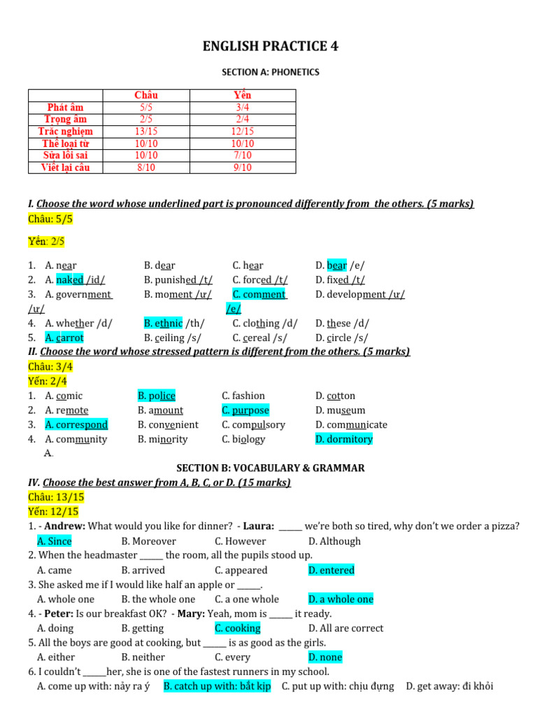 English Practice: Phonetics & Grammar Test | PDF | English Language ...