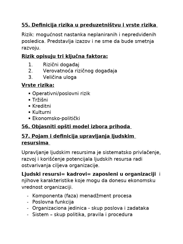 Preduzetnistvo Ispit | PDF