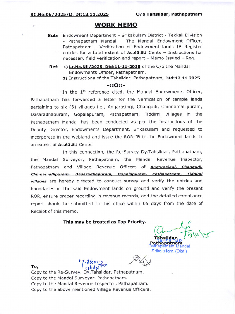 Work Memo - Endowment Department - Temple Lands | PDF