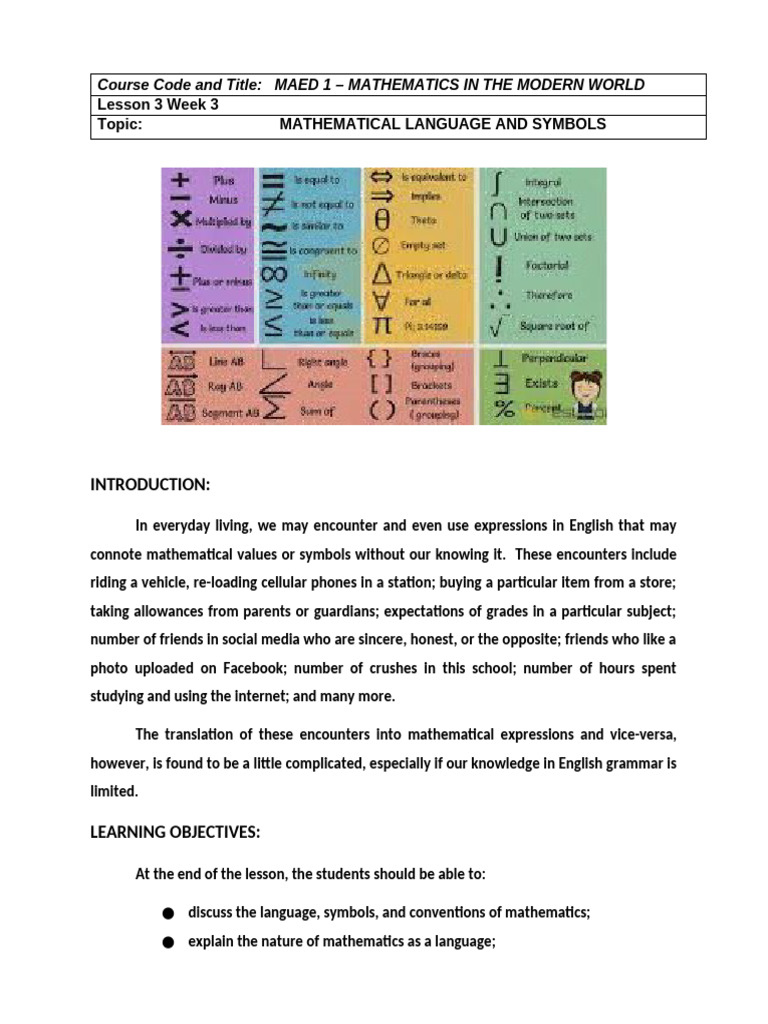 Mathematical Language and Symbols Guide | PDF | Ratio | Numbers