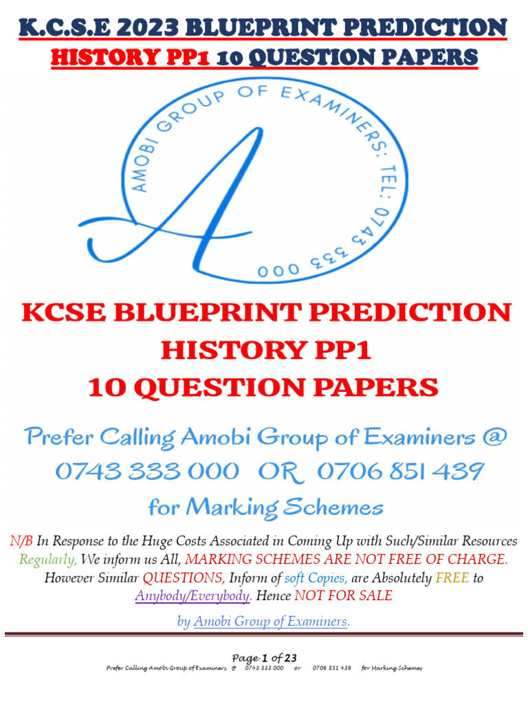 K.C.S.E 2023 History Prediction Papers | PDF | Kenya