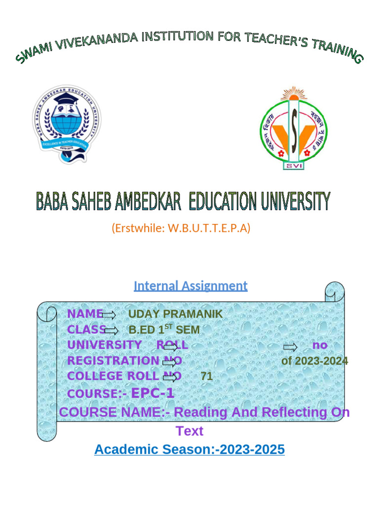 B.Ed 1st Sem EPC-1 Assignment 2023 | PDF
