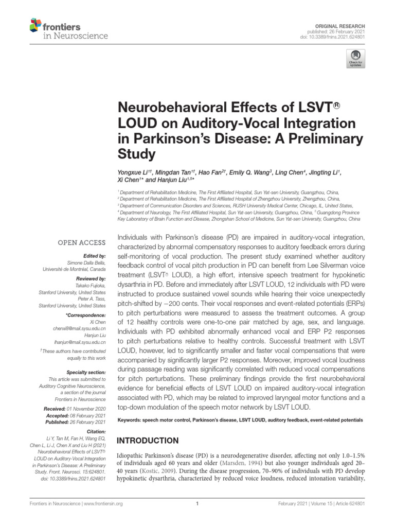 LSVT LOUD's Impact on Parkinson's Voice | PDF | Speech | Dorsolateral ...
