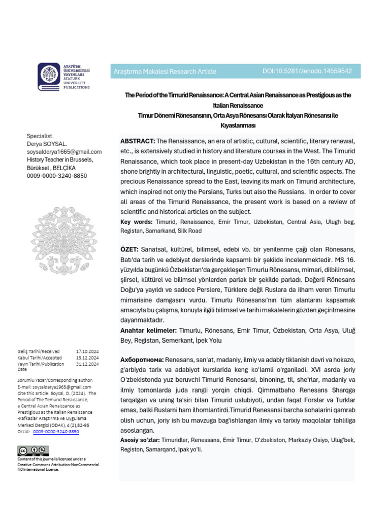 The Timurid Renaissance Period Is A Central Asian Renaissance As ...