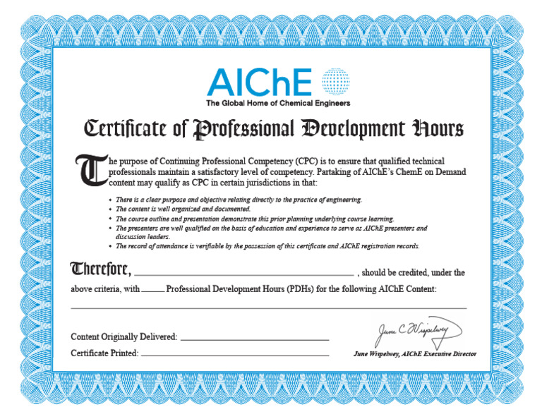 AIChE Professional Development Certificate | PDF