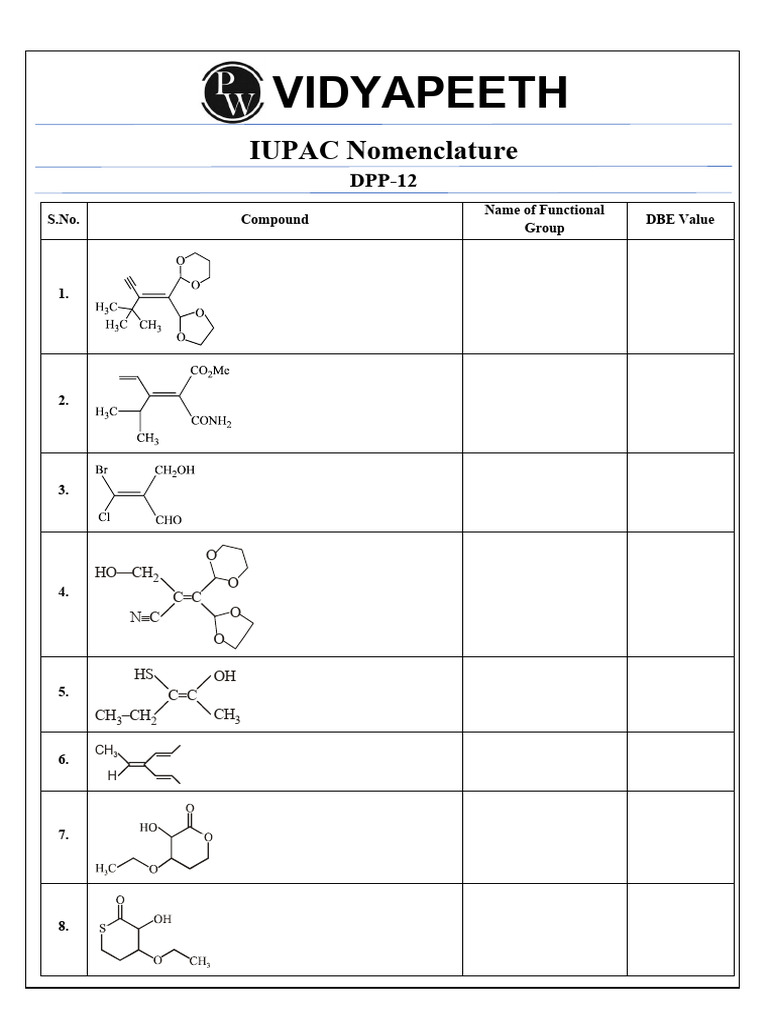 IUPAC Nomenclature Practice Exercises | PDF | Ether | Ester