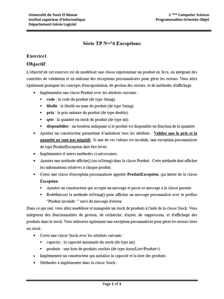 Gestion des produits et exceptions en Java | PDF | Programmation ...