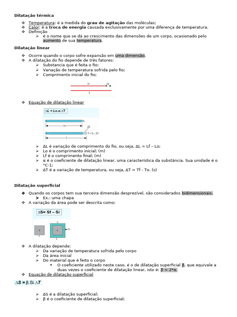 Dilatação Térmica: Tipos e Equações | PDF | Expansão térmica | Temperatura