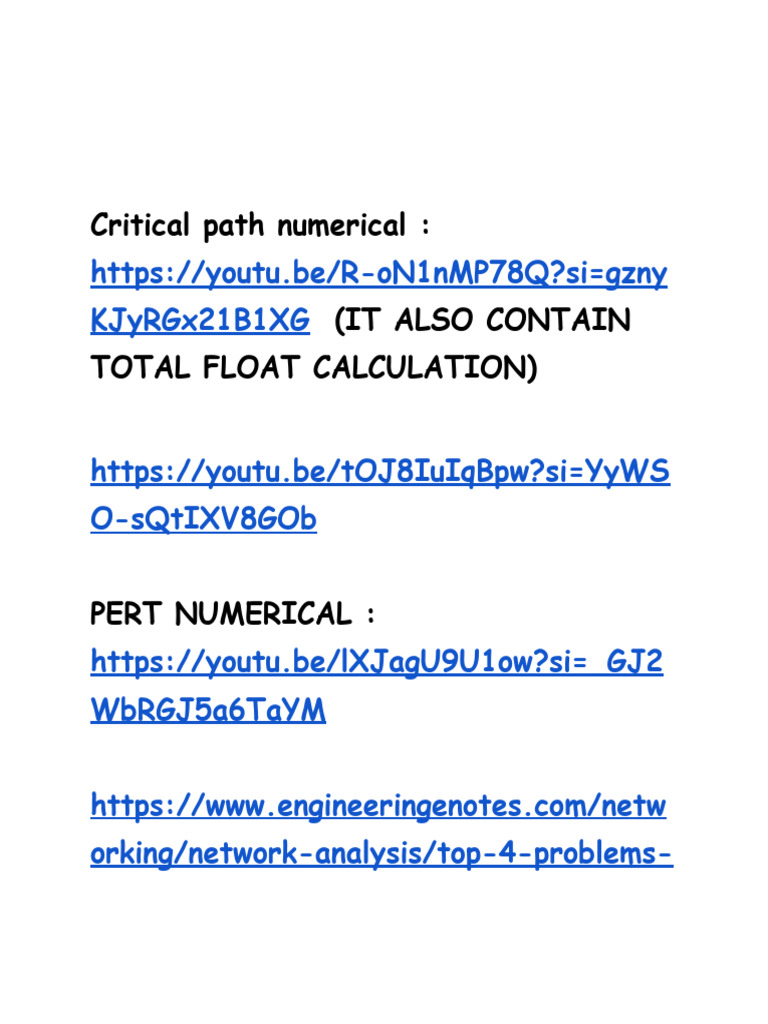 Critical Path Numerical Https Youtu | PDF | Project Management