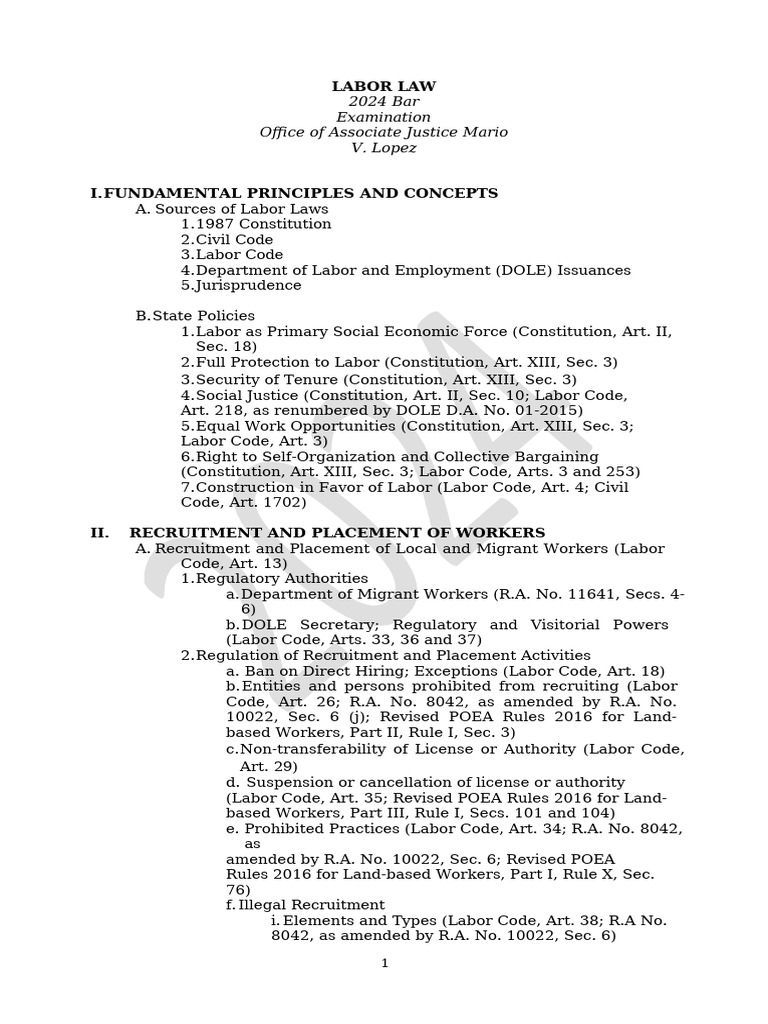 2024 Labor Law Exam Guide | PDF | Labour Law | Collective Bargaining