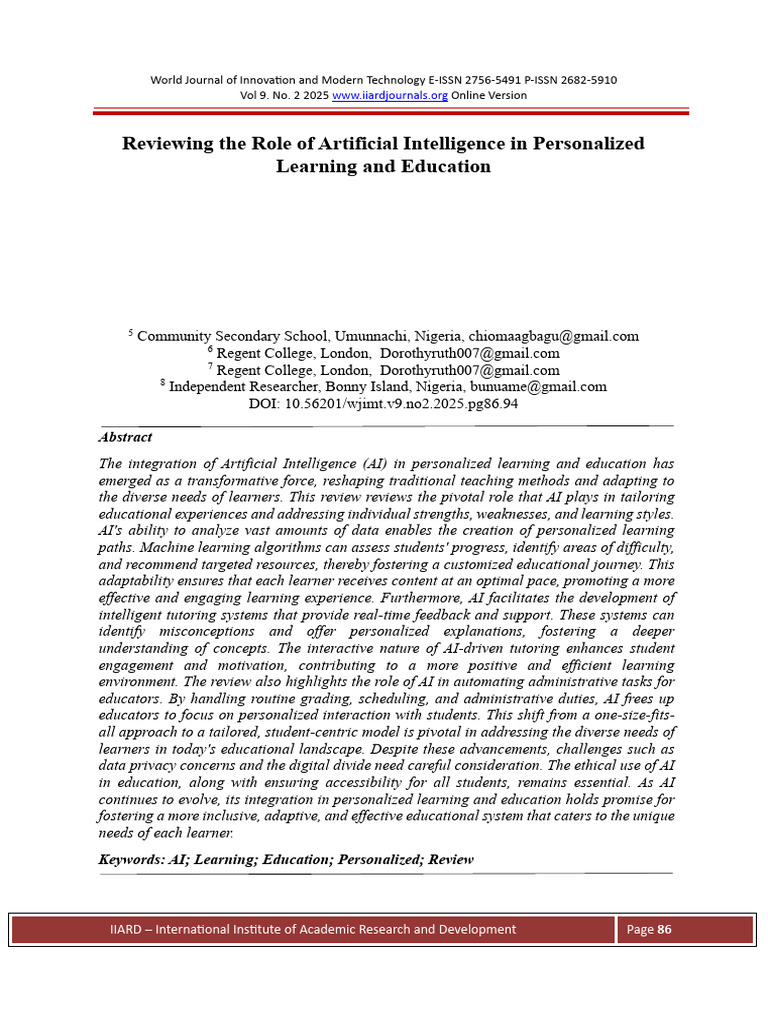 Reviewing The Role of Artificial 86-94 | PDF | Artificial Intelligence ...