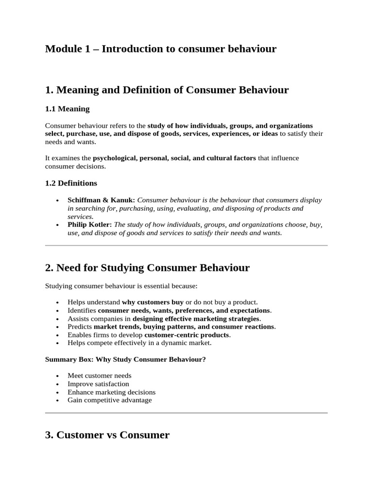Consumer Behaviour - All Chapters - Quick Reference Notes - MM | PDF ...