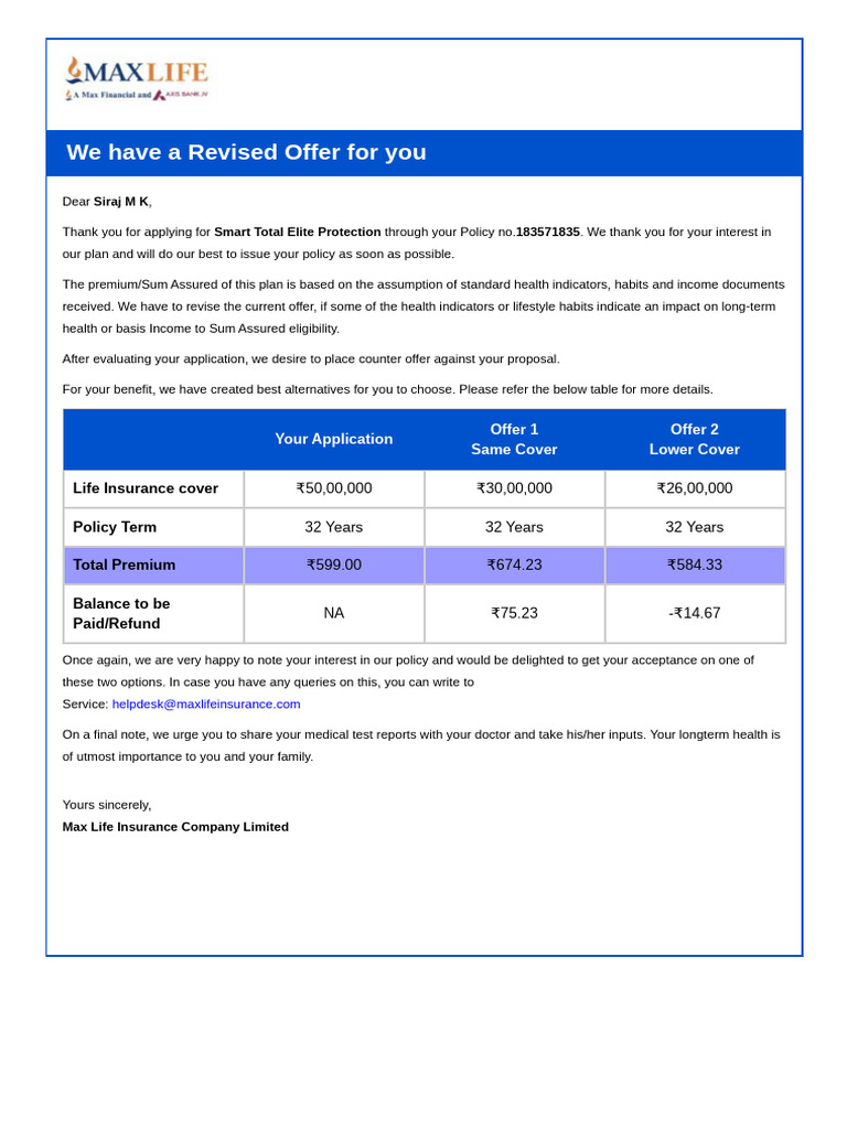Revised Life Insurance Offer Details | PDF | Life Insurance | Insurance