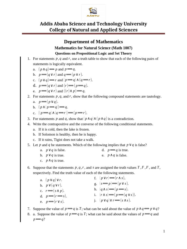 Propositional Logic and Set Theory Exercises | PDF | Semantics | Logic