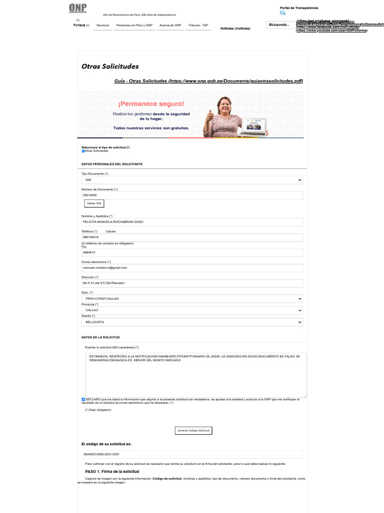Guía para Otras Solicitudes ONP | PDF