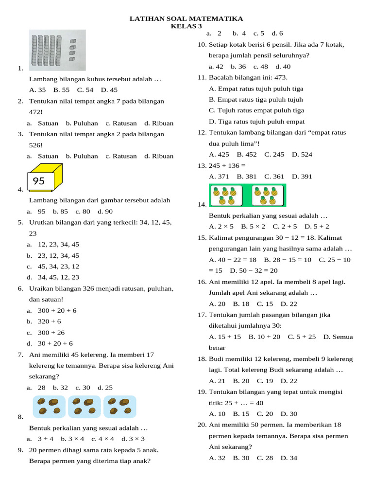 Soal Latihan Matematika Kelas 3 | PDF