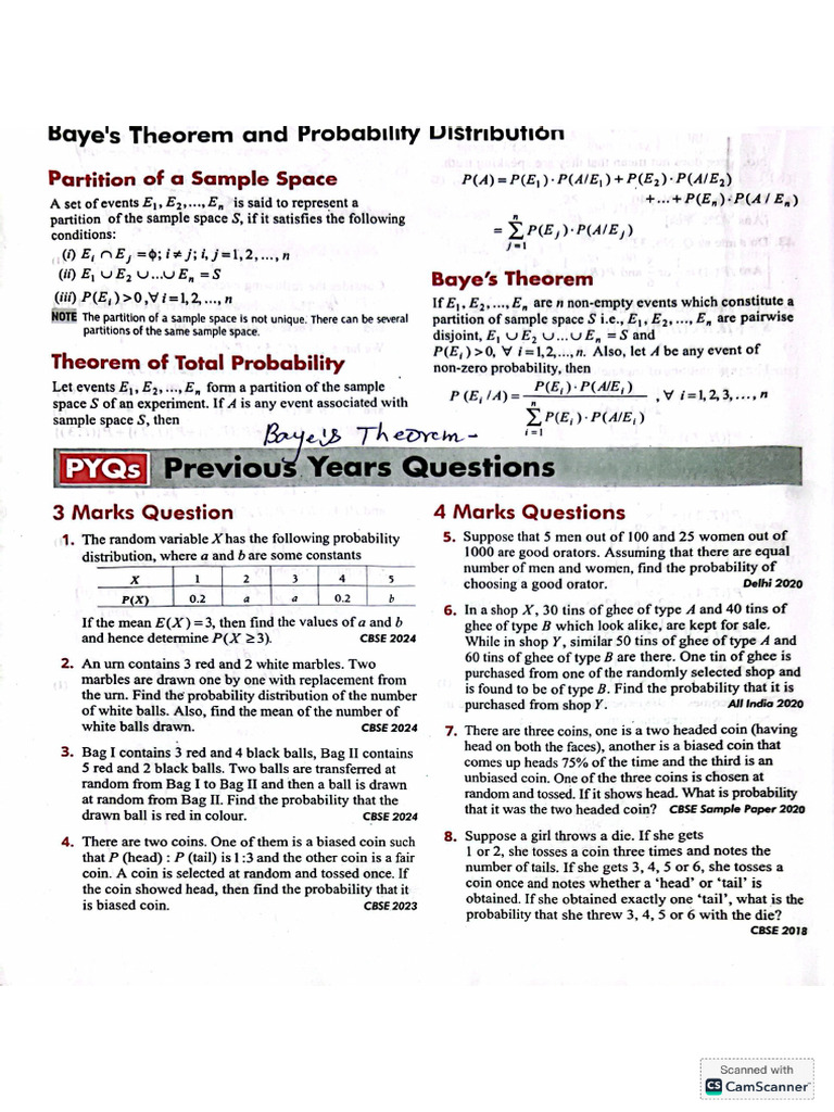 Pyq's Baye's Theorem | PDF