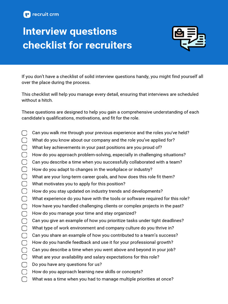 Essential Interview Questions Checklist | PDF