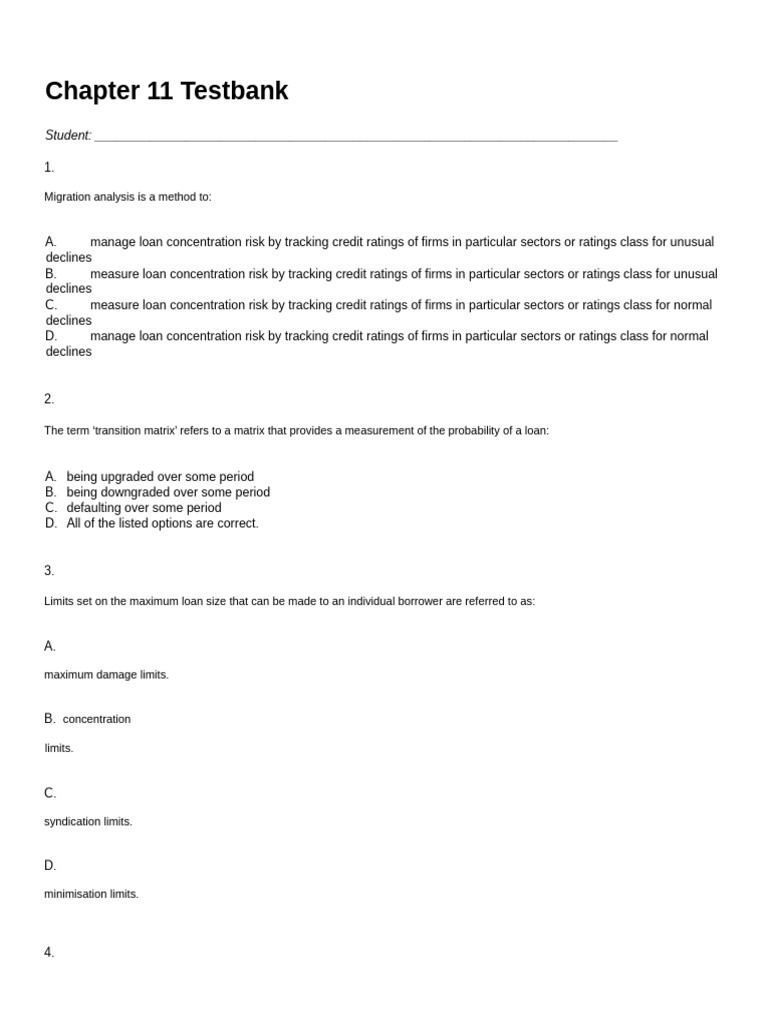 Loan Concentration Risk Testbank | PDF | Swap (Finance) | Financial Risk