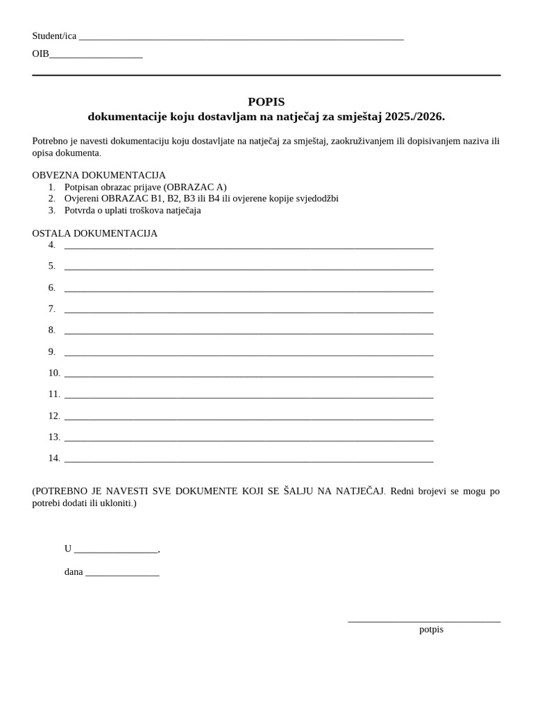 Popis Dokumentacije Za Dostavu Na Natjecaj 2 | PDF