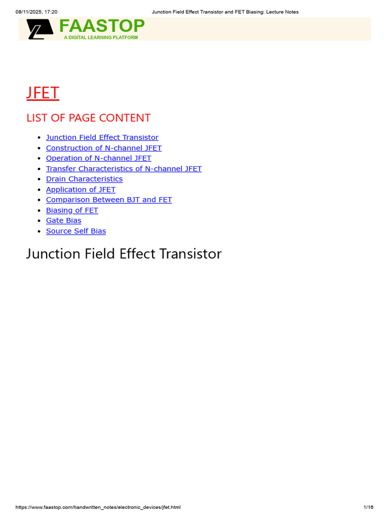 Unit 3 Part 2 JFET Notes | PDF | Field Effect Transistor | Transistor