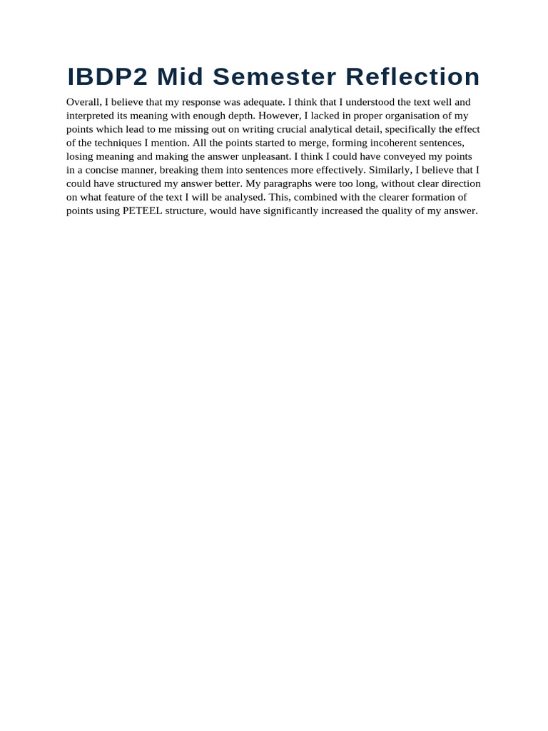 IBDP2 Mid Semester Reflection | PDF