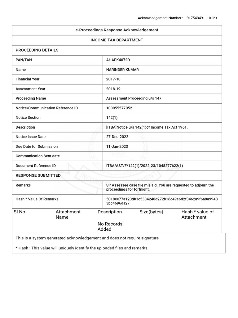 Acknowledgement 917548491110123 | PDF