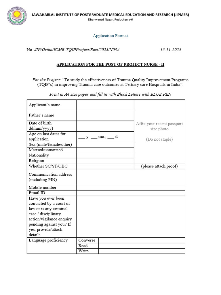 Application Form - Project Nurse - II | PDF | Identity Document