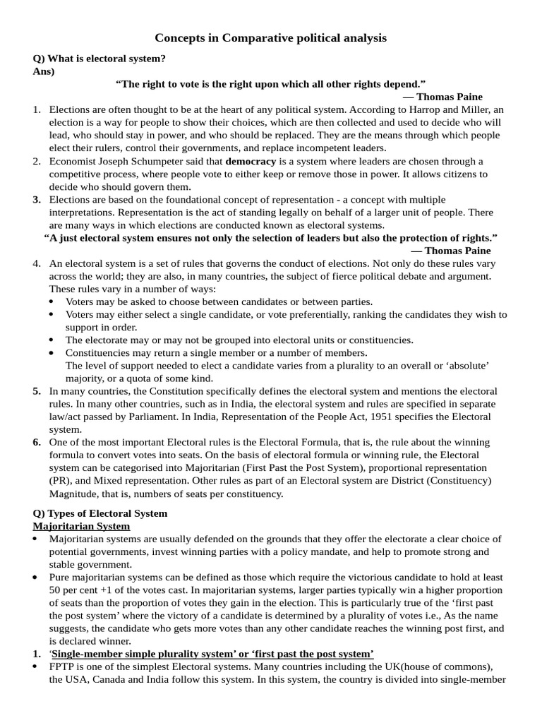 Concepts in Comparative Political Analysis NOTES | PDF | Voting ...