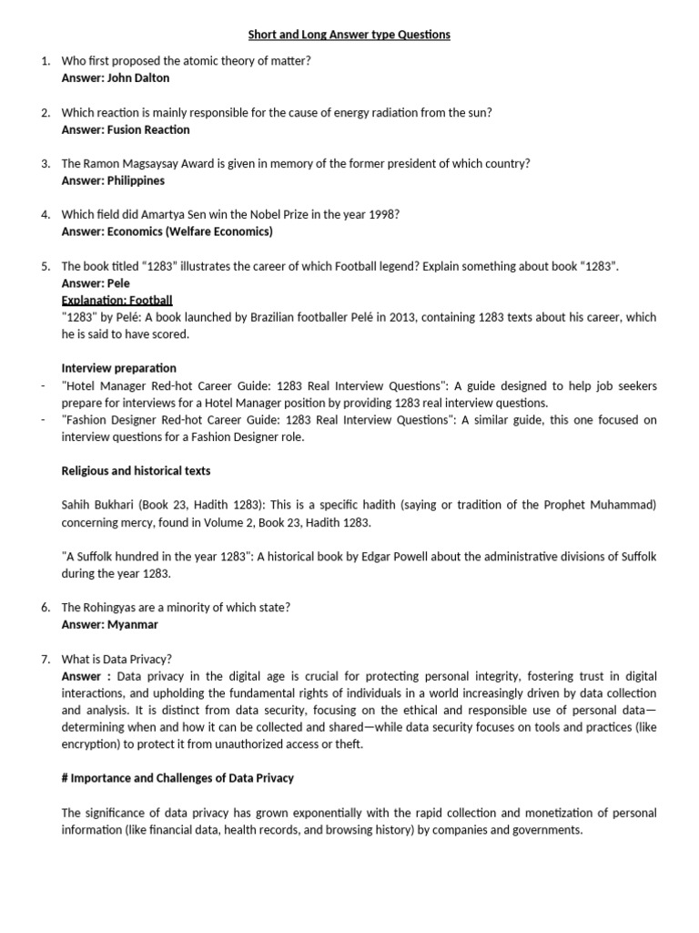Key Questions and Answers on Various Topics | PDF | Diversification ...