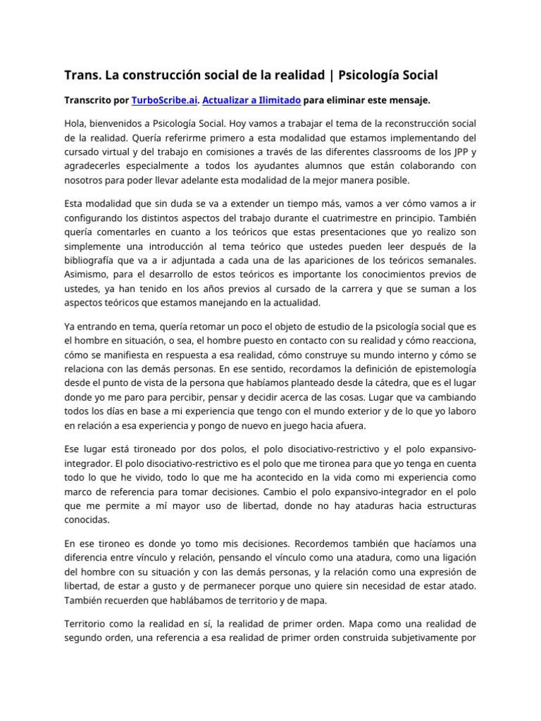Construcción Social de la Realidad en Psicología | PDF | Realidad ...