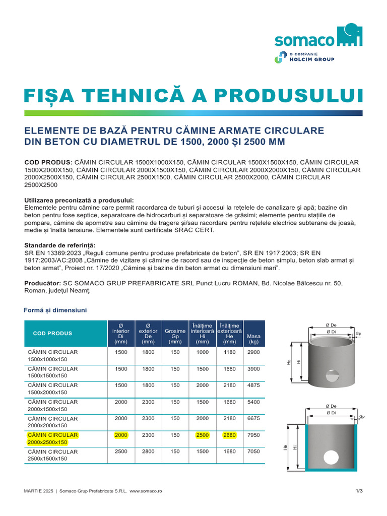 Fisa Tehnica Somaco Camine Mari Circulare - 0 | PDF