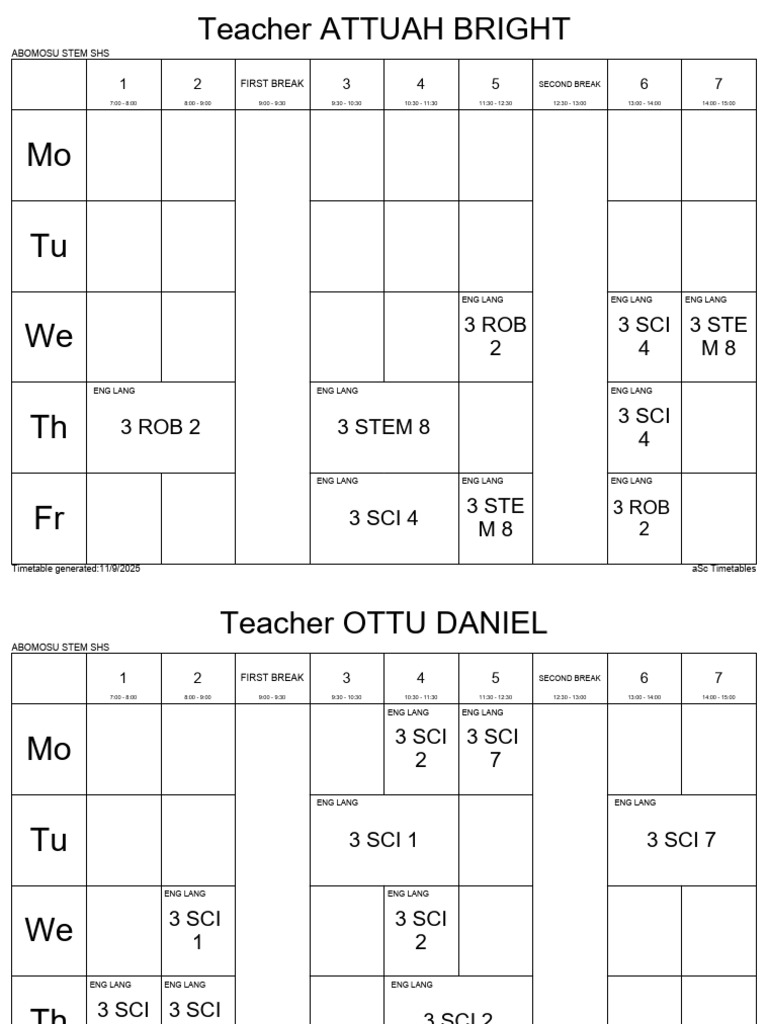 Abomosu STEM SHS Timetable 2025 | PDF