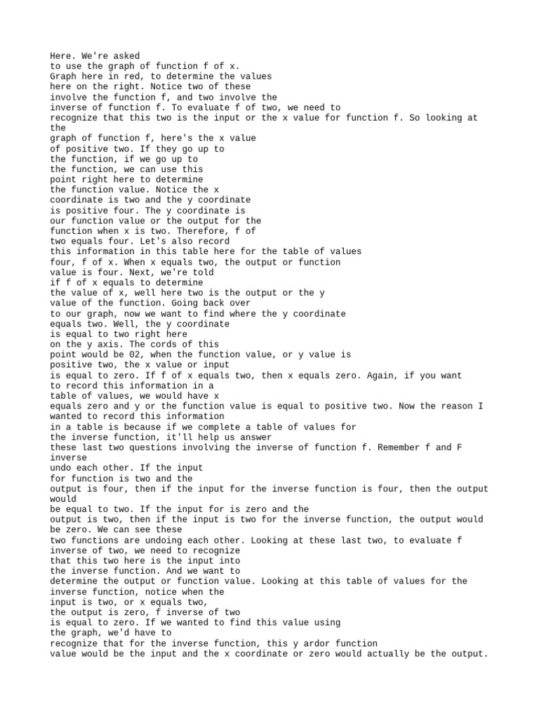 En Ex Function And Inverse Function Values Using A Graph Pdf