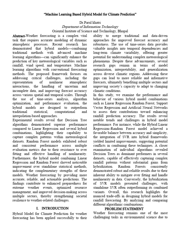 UPDATED Machine Learning Based Hybrid Model For Climate Prediction ...