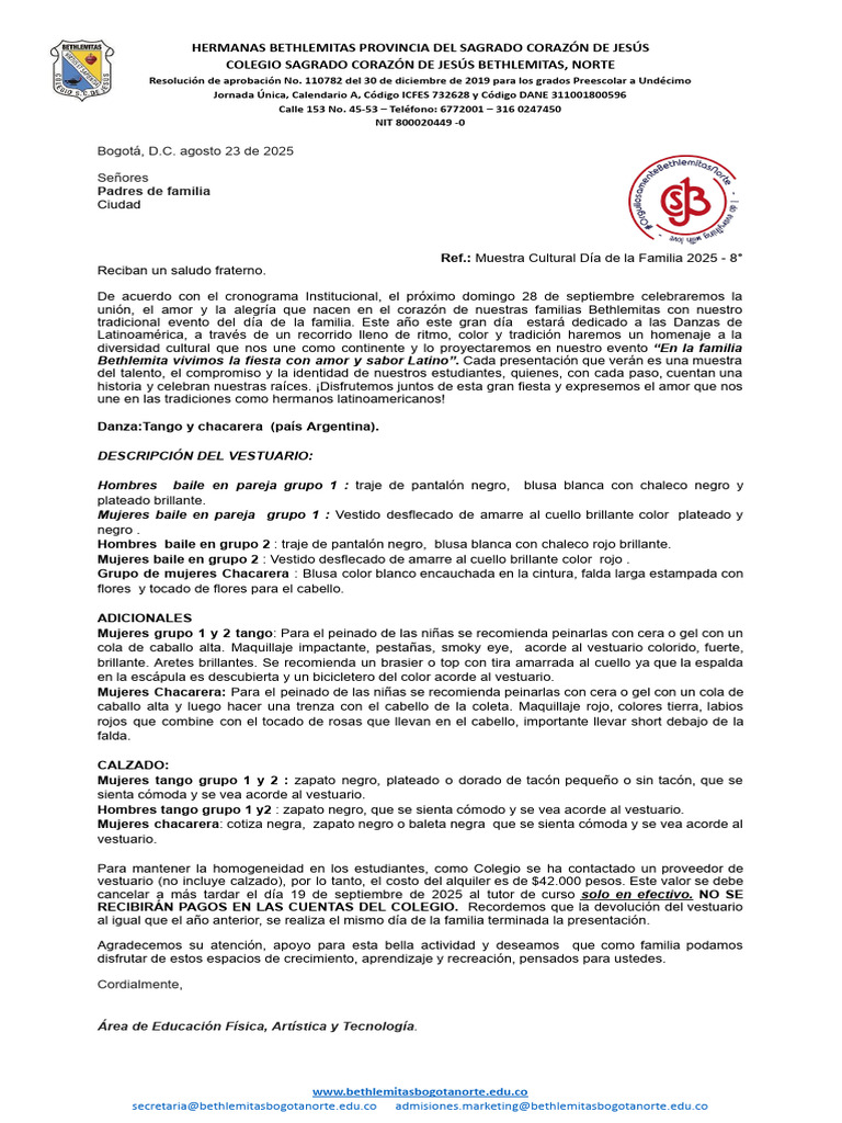Muestra Cultural Día de La Familia 2025 - 8°.docx-1 | PDF | Bailes