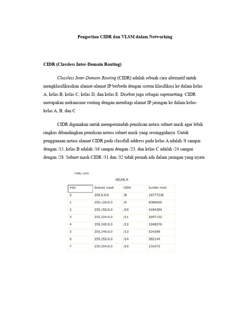 Pengertian CIDR dan VLSM dalam Jaringan | PDF