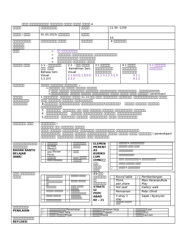Contoh RPH PSV | PDF